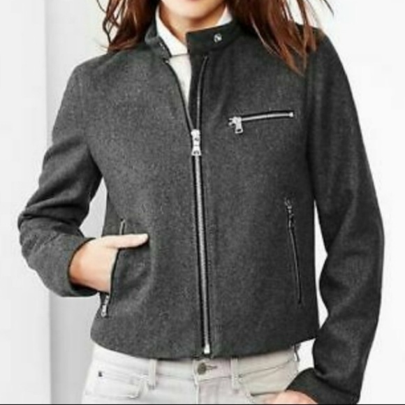Gap Recycled Wool Charcoal Grey  Zip Biker Jacket Size Small - Picture 1 of 7